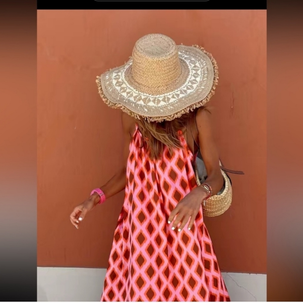 BOHEMIAN RED & PINK ARGYLE PRINT MAXI DRESS NWT - Picture 5 of 13